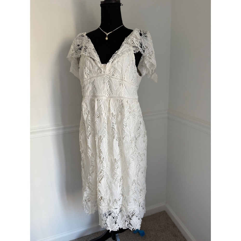 Motherhood Maternity boho‎ Lace Midi Dress Flutter Sleeve ivory off White M - Picture 12 of 12